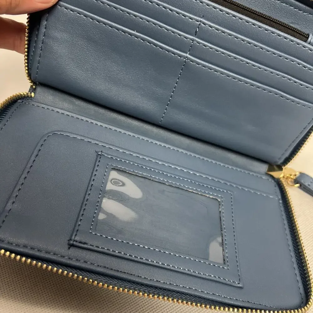 NWT Betsey Johnson Zip Around Wallet Wristlet Blue Denim W Embroidered Flowers